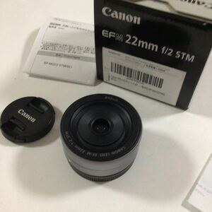 Canon 単焦点広角レンズ EF-M22mm F2 STM シルバー ミラーレス一眼対応 中古品・箱・取説付き