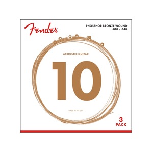 Fender フェンダー Phosphor Bronze Acoustic Guitar Strings Ball End 60XL 010-048 3-Pack アコースティックギター弦 3セットパック