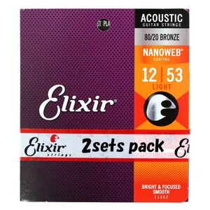 エリクサー アコースティックギター弦 エリクサー コーティング 2セットパック ELIXIR 11052-2P ACOUSTIC NANOWEB LIGHT 12-53
