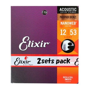 エリクサー ELIXIR 16052-2P NANOWEB PHOSPHOR BRONZE LIGHT 12-53 アコースティックギター弦 2セットパック