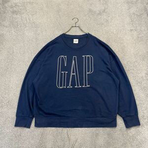 100円スタート♪ （19）GAP ギャップ　オーバーサイズスウェット　サイズXL　ビッグトレーナー　ロゴプリント　コットン　裏起毛　ブルー