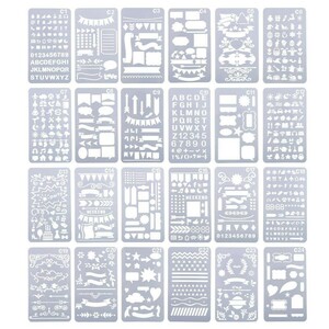 ステンシルテンプレート　描画 スクラップブッキング テンプレート　DIYアルバム 絵図 手帳用に　24枚セット