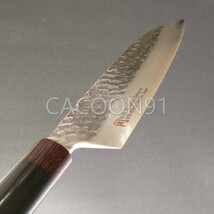 包丁 伊勢屋 三徳 18cm (180mm) VG10 鍛錬 33層ニッケルダマスカス鋼 鎚目 黒パッカーハンドル 日本製_画像7