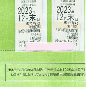 ☆彡彡【送料無料】近鉄株主優待乗車券　２枚セット　１２／末まで　☆彡