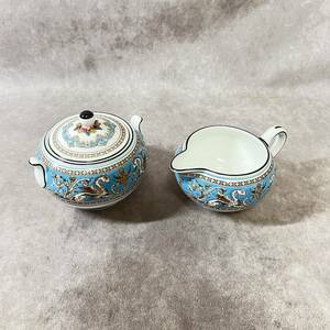 【Wedgwood】極美品 ウェッジウッド フロレンティーン ターコイズ シュガー ポット ボウル クリーマー 2点セット ターコイズブルー系