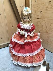 SUKIYO DOLL リボン ドール フランス人形 スキヨドール 赤ドレス 全長約4５cm 昭和 当時物 アンティーク