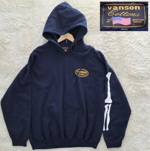 【大きいサイズXL★】良品 VANSON スウェットパーカー/ネイビー◆袖ボーンプリント☆バンソン