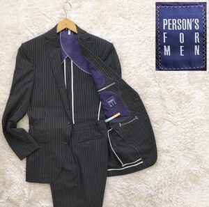 【表面美品★】YA6(L程度) PERSONS FOR MEN 2Bスーツ上下/セットアップ◆袖裏ダメージ▲グレーストライプ☆パーソンズ