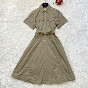 ［22SS・美品］セリーヌ　CELINE Safari Shirt Dress　サファリ　ドレスワンピース　半袖シャツ　馬車金具　馬車金具　金ボタン　2R32A204I