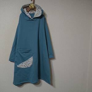 31　ハンドメイド☆サックス×柄　フード付きシンプルOp