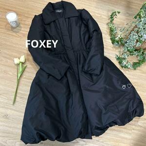 送料無料　FOXEY　フォクシー　シルクダウンコート　ブラック　Aライン　ドレスアウター　フレアロングコート