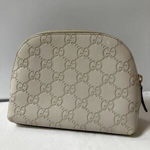 【美品】GUCCI グッチ 化粧ポーチ 小物入れ　レザー　GGシマ シリアルあり