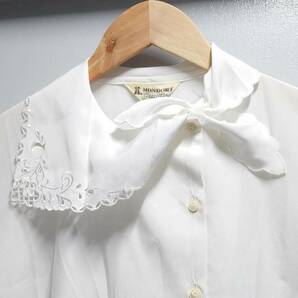 MONDORY Executive レース襟 デザイン ブラウス ホワイト サイズ11 長袖 白ブラウス レトロ シャツ 日本製の画像3