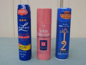 3ps.@ men's : hair spray super hard man dam :rusi-do L Kanebo : and u Helen car chis: salon select tib