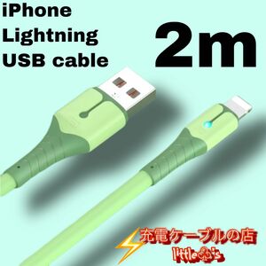 iPhone ライトニング ケーブル 急速充電 2.4A 2m 1本グリーン