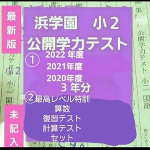 浜学園　小２　公開学力テスト　３年分　2022年度　最高レベル特訓　算数　復習テスト　計算テストセット