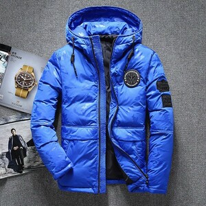 新品 メンズ ダウンジャケット 冬 スキーウェア ダウンコート 正規品 迷彩柄 ワッペン付き ブルゾン アウトドア 防風防寒 ブルー M~4XL