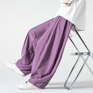 ワイドパンツ メンズ サルエルパンツ 秋　無地 ガウチョパンツ ジョガーパンツ イージーパンツ ゆったり M~5XL 紫