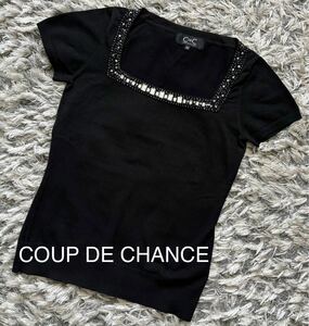 美品【COUP DE CHANCE】お上品ニット 半袖 ビジュー付き Mサイズ ブラック