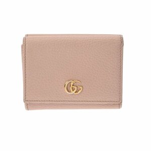 【1円開始】銀蔵 中古 GUCCI グッチ GGマーモント コンパクトウォレット 474302 ピンク ゴールド金具 レザー 三つ折り財布 ランクB