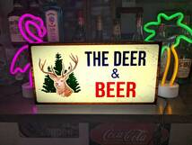 Lサイズ】THE DEER&BEER アウトドア カントリー キャンプ ハンティング カフェ バー ビール 看板 置物 雑貨 ライトBOX 電飾看板 電光看板_画像1