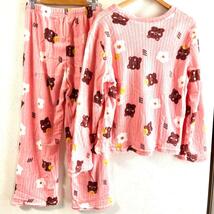 ルームウェア もこもこ パジャマ レディース 部屋着 秋冬 発熱 長袖 ゆったり くま柄ピンク フリーサイズ_画像7
