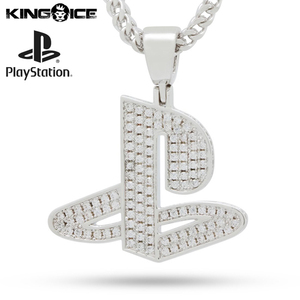 【ワンサイズ】King Ice×PlayStation キングアイス×プレイステーション ネックレス ホワイトゴールド Iced Out Classic PS Logo Necklace