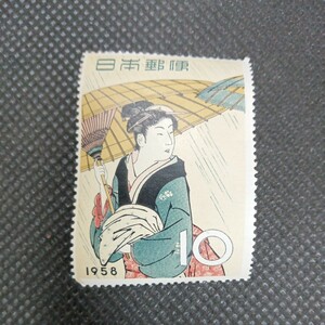 雨中湯帰り　10円切手　1958