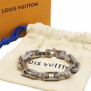[ free shipping ][ genuine article ]LOUISVUITTON* Louis Vuitton * bracele * chain monogram *M00308*M size * silver * metal * men's * box attaching 