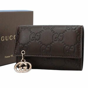 【送料無料】【本物】美品★GUCCI★グッチ★グッチシマ★6連キーケース★212111★ダークブラウン★レザー★インターロッキングG★チャーム