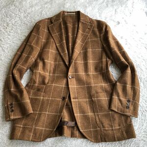 【美品】 タキザワシゲル ツイード調 ウール ジャケット ブラウン チェック 50 Lサイズ相当