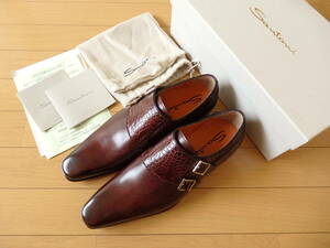 ☆新品！ 最高級！ クロココンビ サントーニ SANTONI ダブルモンク B63B 8サイズ DBR☆