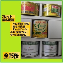 3セット ホッカン 株主優待（缶詰等 自社製品５点 詰合ずわいがに スイートコーン　紅さけ茶漬け　フランス風カレー　イギリス風カレー） _画像1