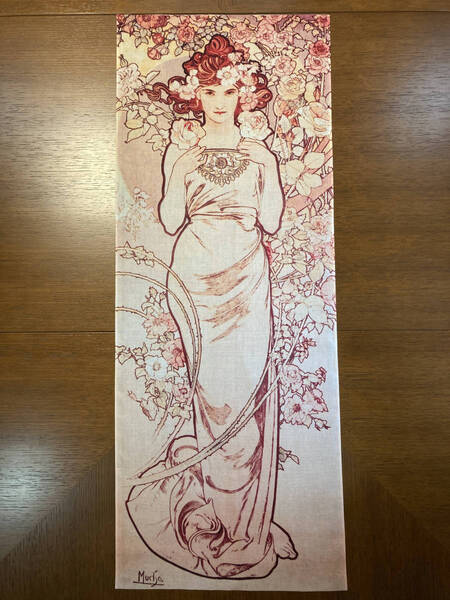 アルフォンス・ミュシャ 四つの花 バラ 手ぬぐい サイズ 約92cm 35cm