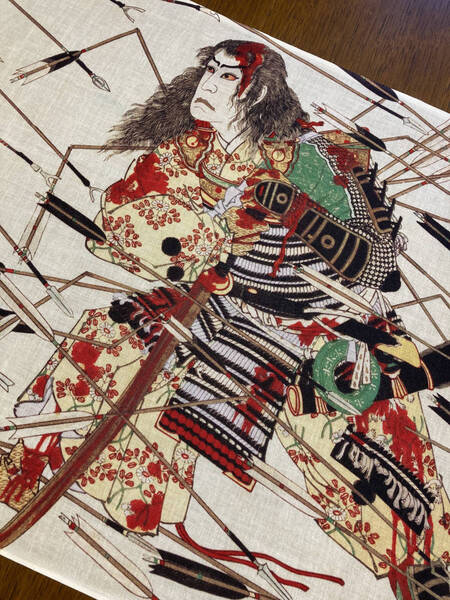 月岡芳年 手ぬぐい 浮世絵 演劇改良 吉野拾遺四條縄手 楠正行討死之図 手拭い サイズは約74cm 35cm