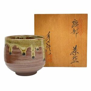 美濃焼 秀泉作/秀泉陶苑 織部 茶碗/茶器/抹茶碗/茶道具【共箱付】★13228