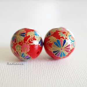 2 piece set *.*. flower * Japanese style acrylic fiber beads *1.8. circle beads * hand made material * red *