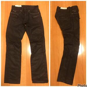 良品☆G-STAR RAW／ジースター ロウ.3301 W31 希少.ブラックラバーコーティング加工!デニムパンツ 膝切替&革パッチ&ZIPデザイン 股下長め！