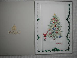 【銀座和光・WAKO】 クリスマス柄　刺繍入り　タオルハンカチ　◆　サンタクロース　