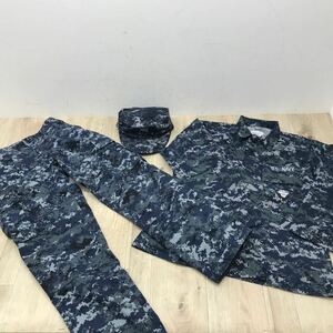 126 C 1円〜 戦闘服 3点セット BLOUSE TROUSER CAP WORKING US NAVY 米軍 放出物 実物 ミリタリー シャツ ボトム トラウザー キャップ