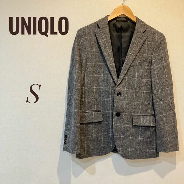 UNIQLO ウール混裏付きジャケット　S グレー　格子柄 テーラードジャケット ウール シングル