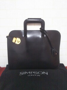 美品! 最高級! 英国製 SIMPSON LONDON シンプソンロンドン ブライドルレザー ブリーフケース 鍵,保存袋付 ブラック ビジネスバッグ バッグ