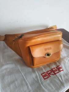 美品! 人気モデル! BREE 極厚ヌメ革 メンズ オールレザー ボディバッグ ウエストバッグ 保存袋付き 上質レザー 本革バッグ ブリー