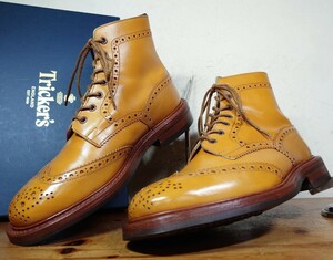 【美品】英国製 Tricker's/トリッカーズ モールトン カントリー ウィングチップ ブーツ UK8 Fit.5 27cm相応 エイコーン/クロケット cheaney