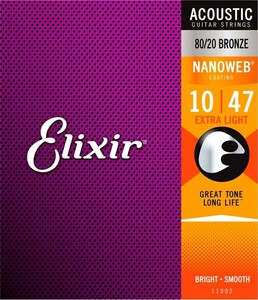 Elixir エリクサー アコースティックギター弦 NANOWEB 80/20ブロンズ Extra Light .010-.047 #11002