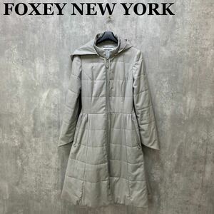 FOXEY NEW YORK タキシードクッション コート 38 グレー 中綿入り フォクシー 現状品