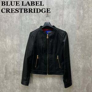 BLUE LABEL CRESTBRIDGE ラムレザー ライダースジャケット 38 裏地チェック柄 レザージャケット ブルーレーベルクレストブリッジ