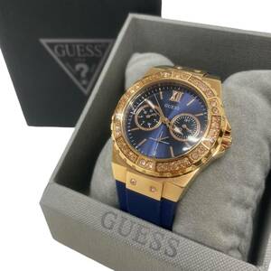 ☆★【稼働品】GUESS　ゲス　クウォーツ腕時計　ストーン　ブルー×ゴールド　レディース　メンズ　W1053L1★☆