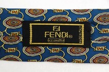 フェンディ シルク ズッカ柄 小紋柄 ロゴ 伊製生地 高級 イタリア製 ブランド ネクタイ メンズ ブルー FENDI_画像4