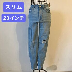 【UNIQLO】スリムデニム ストレッチデニム ジーンズ ダメージジーンズ レディース